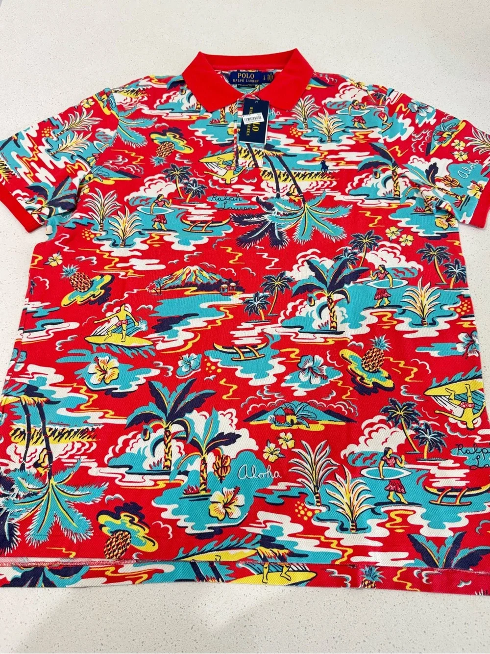 NWT Polo Ralph Lauren Aloha Tropical Print Polo Shirt Red Men’s L Classic Fit - Picture 8 of 12